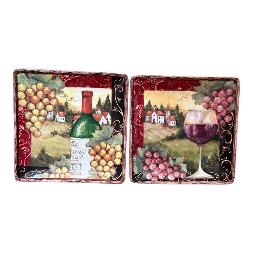 Certified International Vineyard Salad Plates 8.5x8.5 Square Ceramic Set of 2